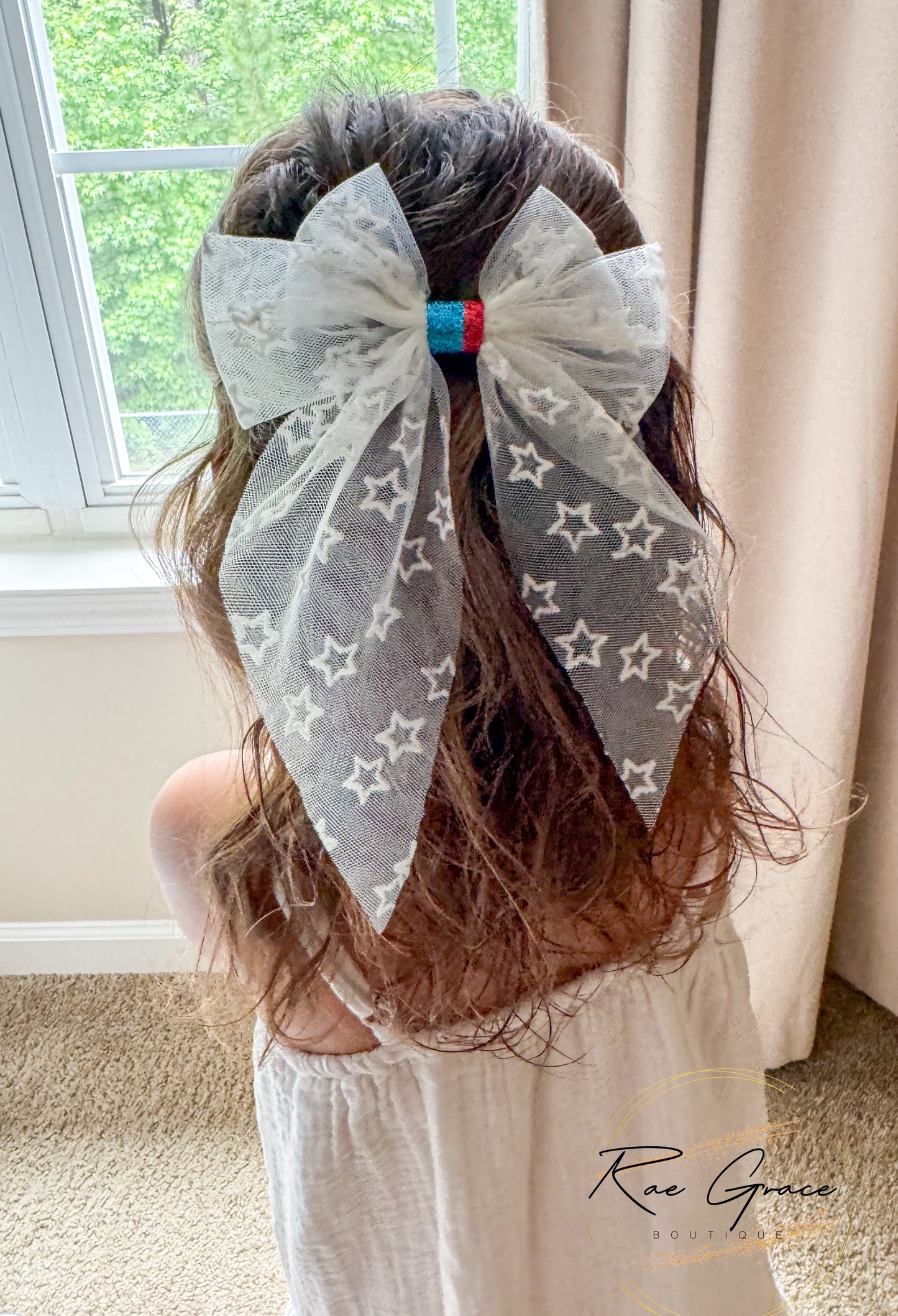 White Stars Tulle Bow
