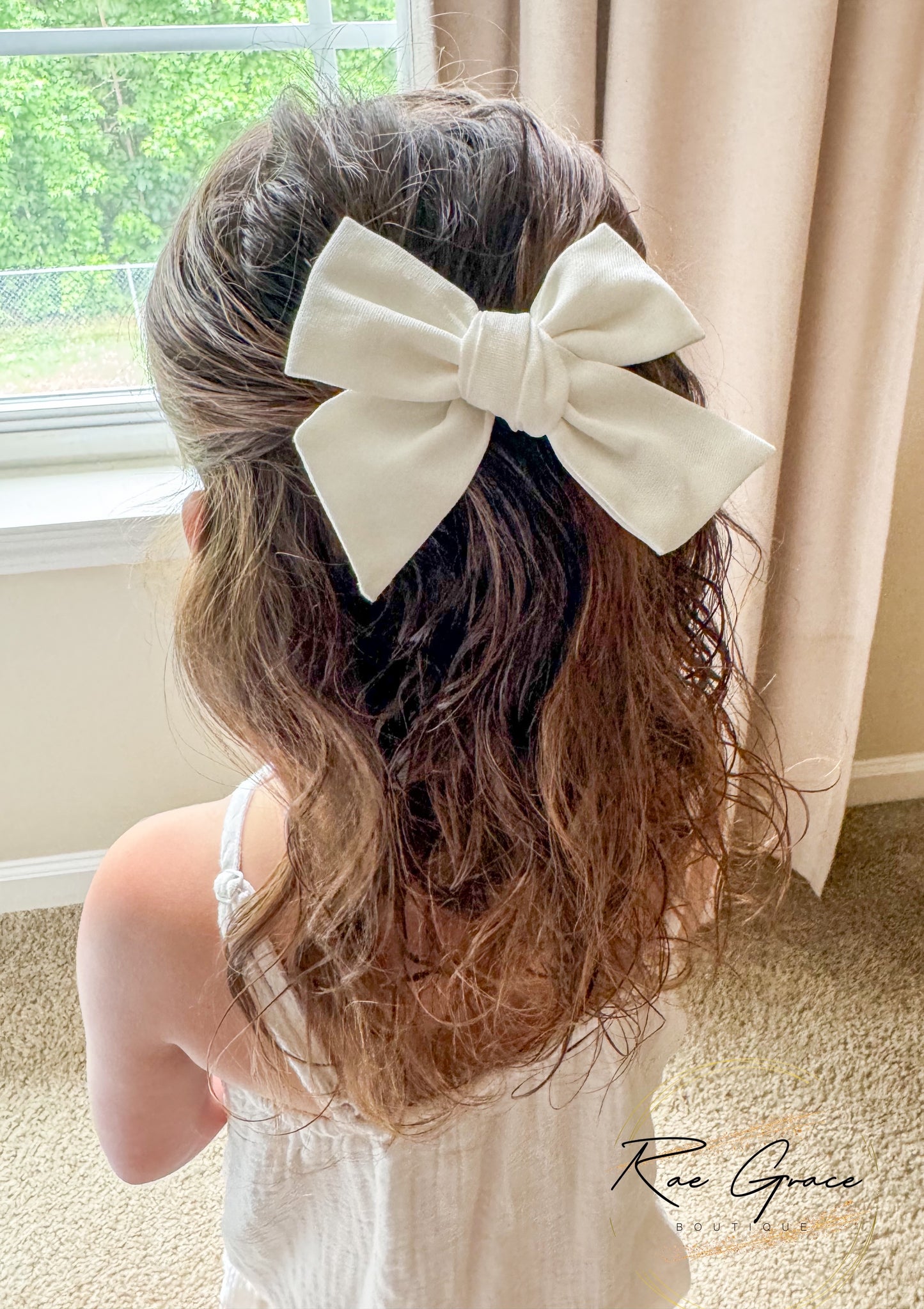 White Linen Hair Bow