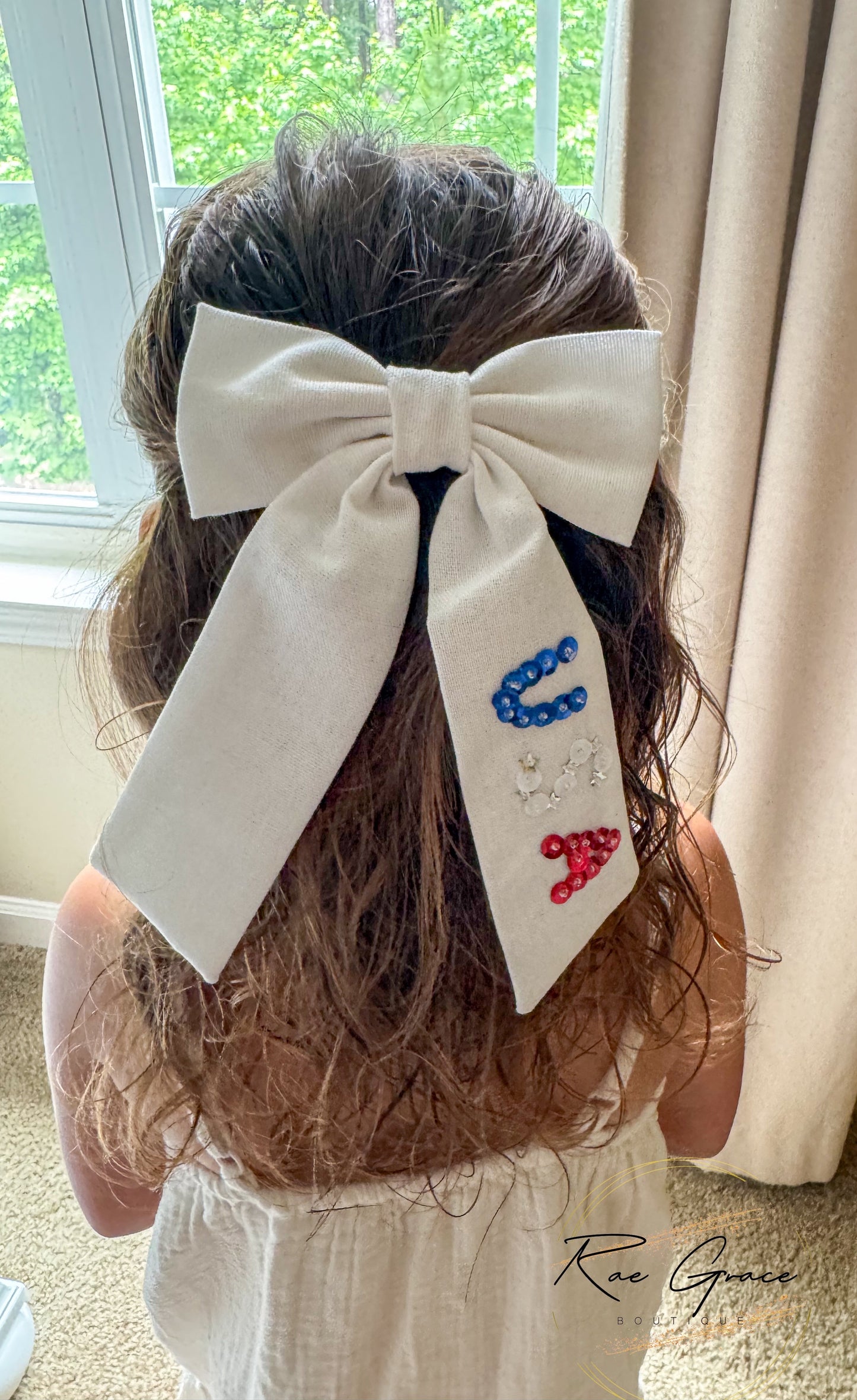 White USA Long Tail Bow