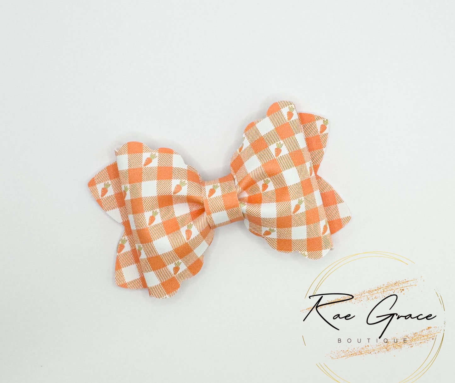 Orange Carrot Gingham Hair Bow