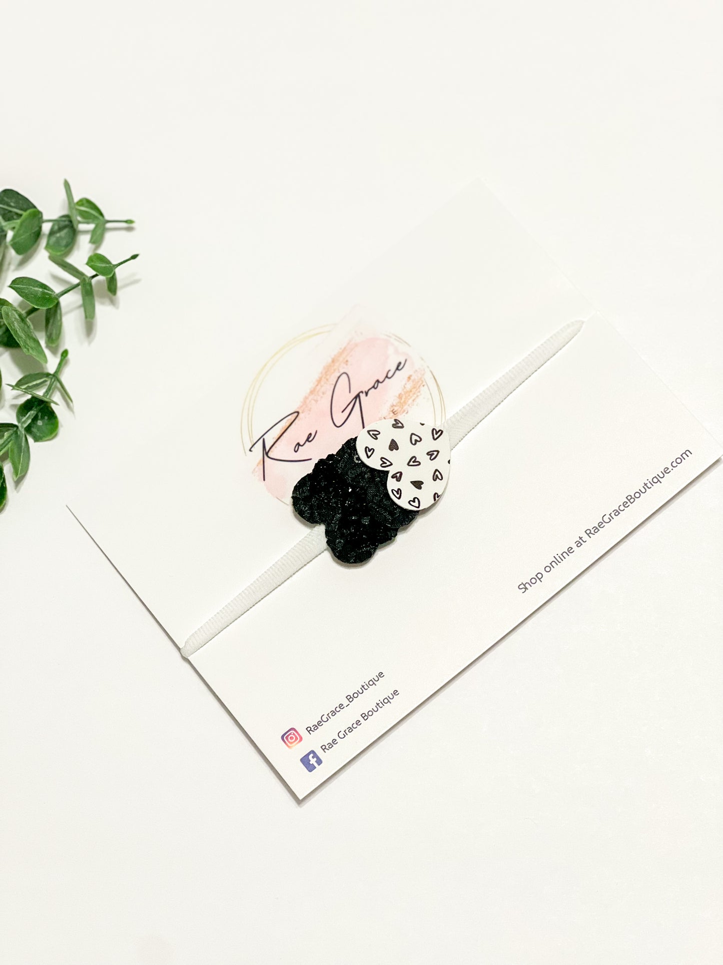 Black and White Hearts Headband