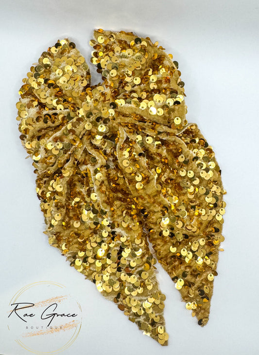 Gold Sequence Hair Bow