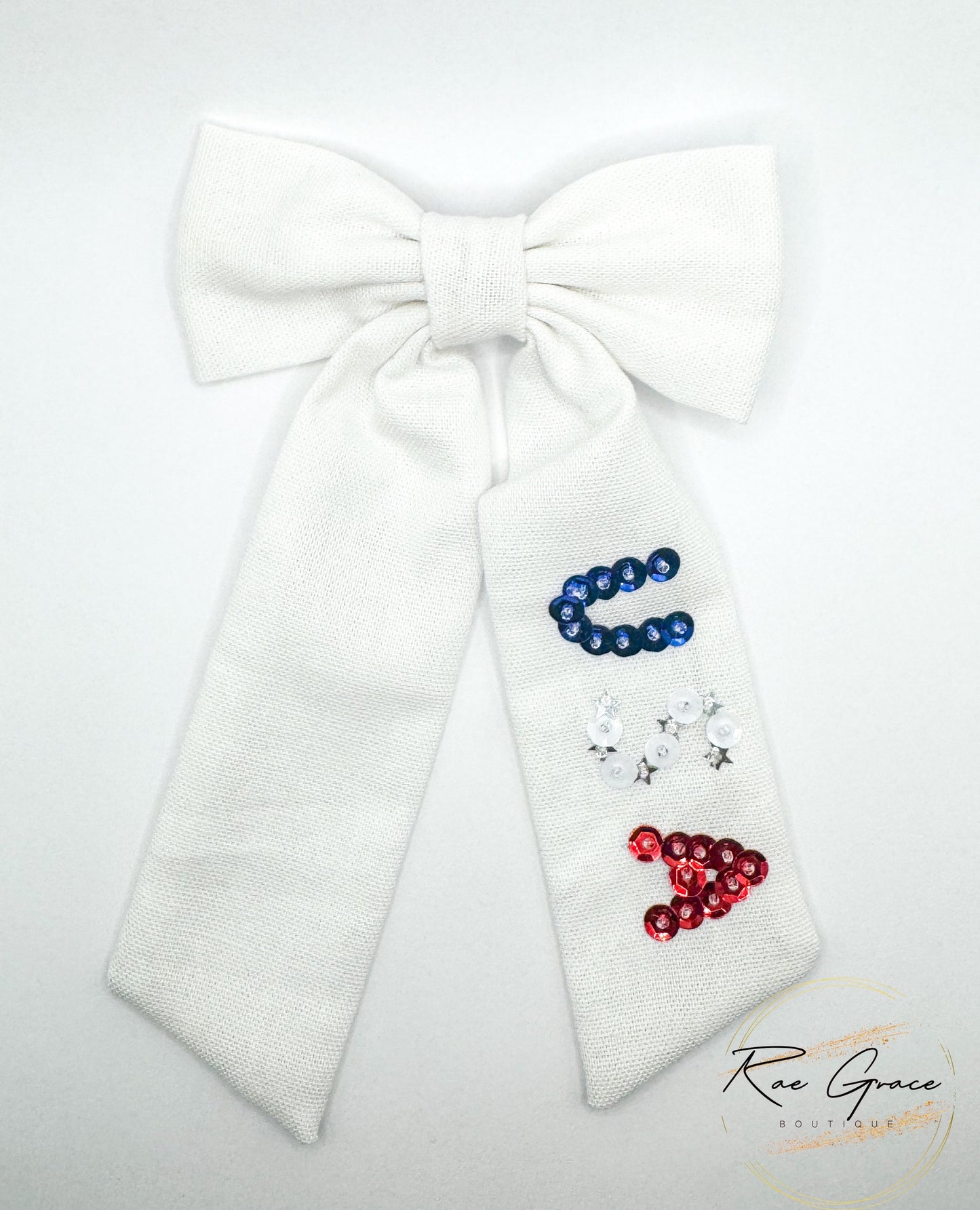 White USA Long Tail Bow