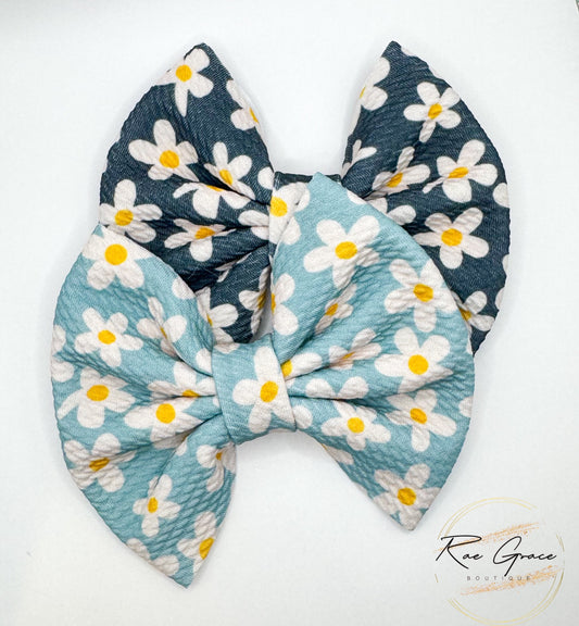 Blue Daisy Hair Bow