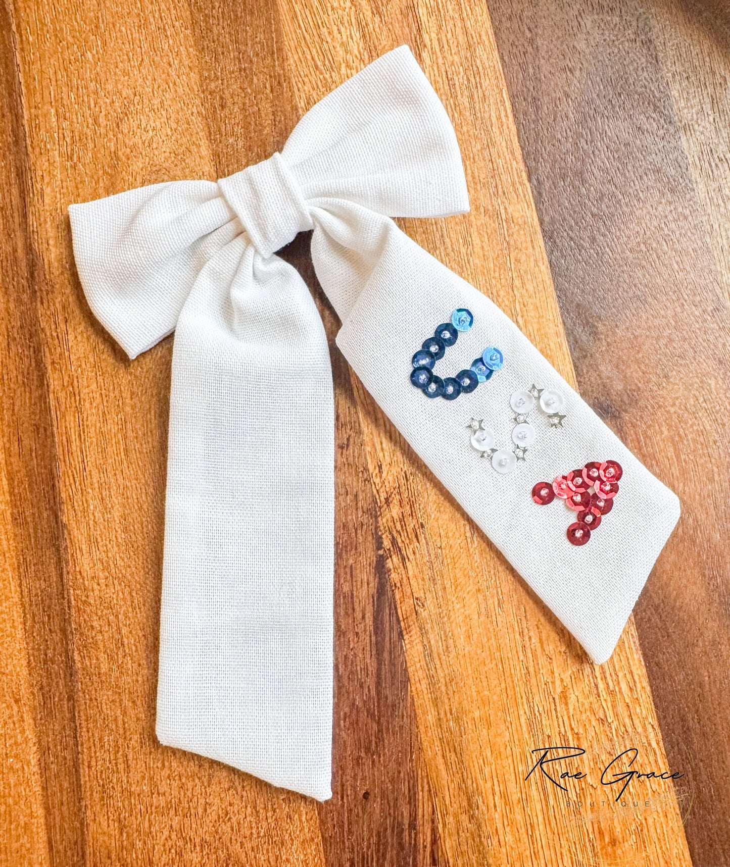 White USA Long Tail Bow
