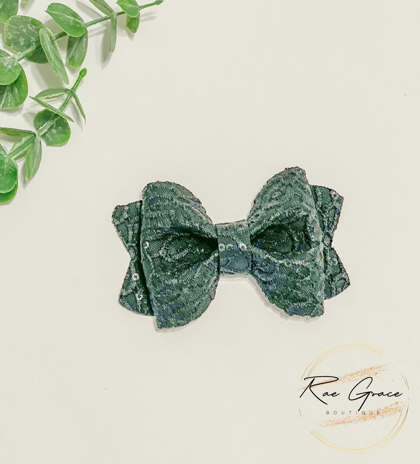 Black Embossed Lace Pinch Hair Bow